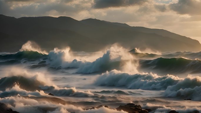 大海海浪阳光海洋浪花海水大气震撼开场片头