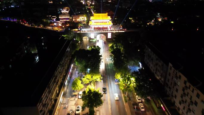 河南开封大梁门夜景灯光航拍