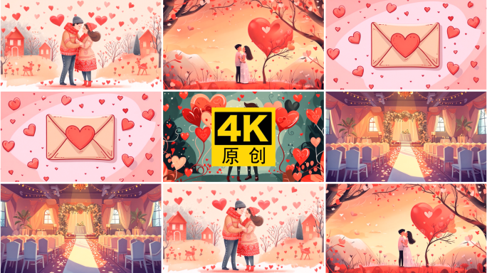 卡通情人节动画意境恋爱结婚情书