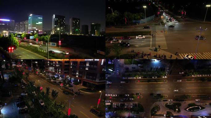 夜晚 城市 街景 4k 无人机