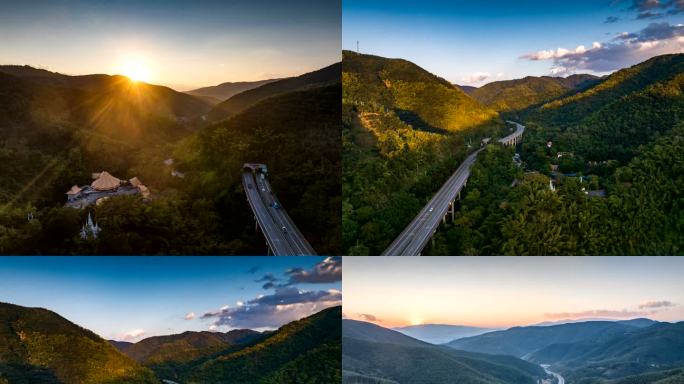 西双版纳热带雨林谷高速晚霞日落延时摄影
