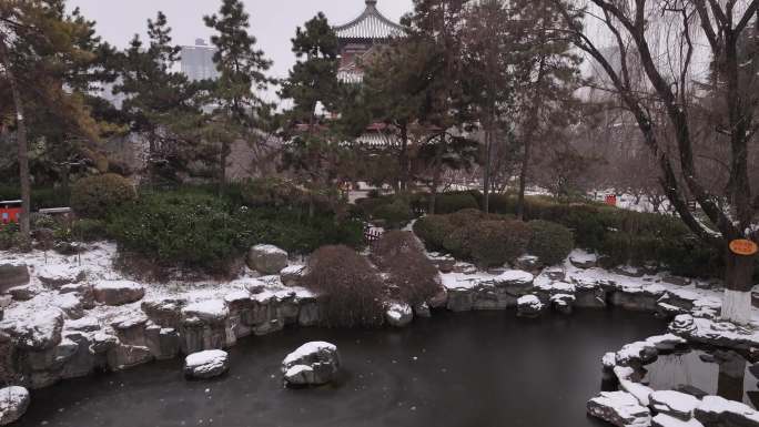 西安地标青龙寺古建筑景区文旅宣传雪景航拍