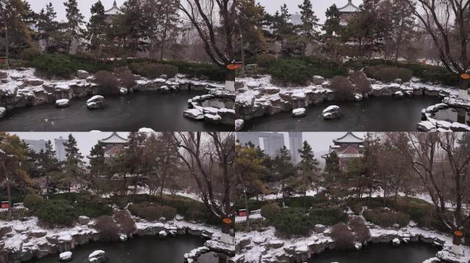 西安地标青龙寺古建筑景区文旅宣传雪景航拍