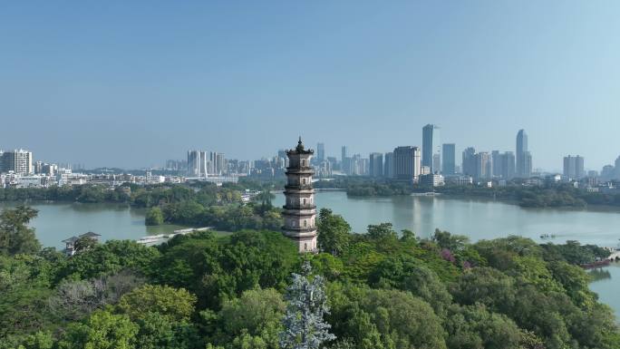 惠州西湖景区航拍惠州西湖泗洲塔湖泊风景