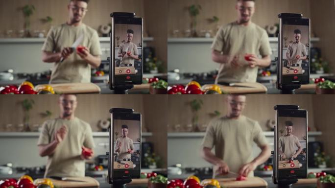 智能手机拍摄美食博主烹饪秀