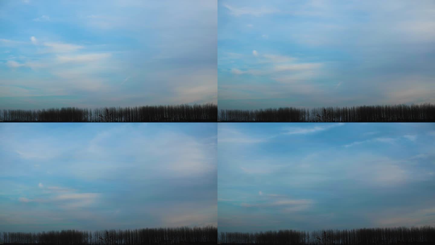 乡村傍晚云卷云舒的天空延时摄影