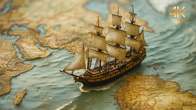 帆船在大海航行 扬帆出海 航海冒险时代