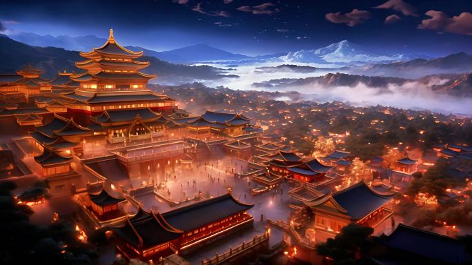 古代中国城市建筑楼宇繁华街道场景大屏2