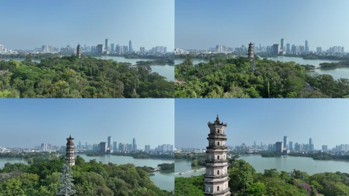 惠州西湖景区航拍惠州西湖泗洲塔湖泊风景