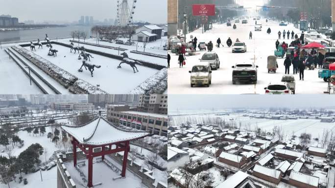 雪后城镇烟火人间街景