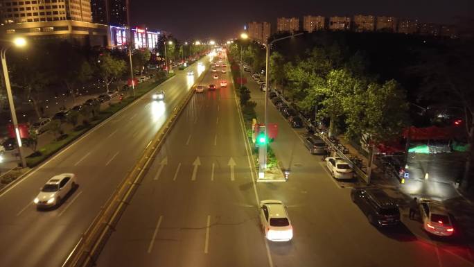 菏泽 城市夜景 万家灯火 航拍 车流