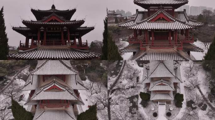 西安地标青龙寺古建筑景区文旅宣传雪景航拍