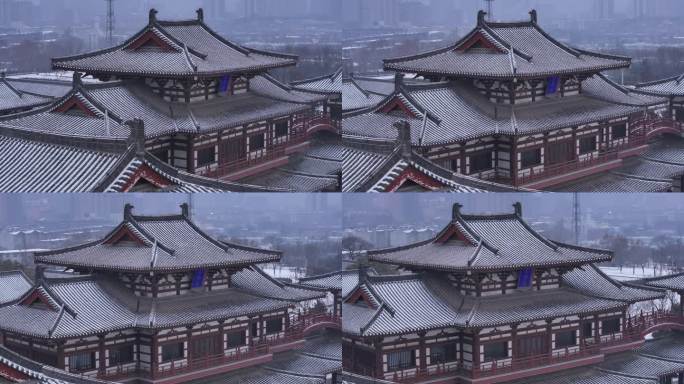 西安地标青龙寺古建筑景区文旅宣传雪景航拍