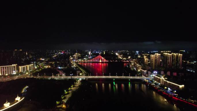 赣州城市夜景章水两岸航拍