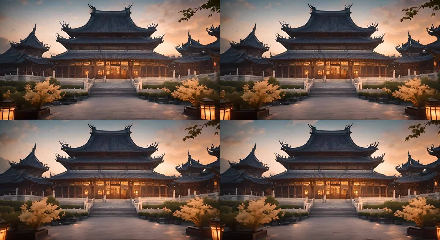 中式不夜城汉唐建筑场景背景