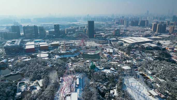 4K长沙雪景长沙世界之窗雪景航拍2