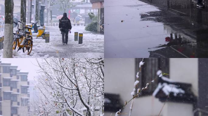 4K长沙雪景长沙杜甫江阁暴雪空镜13