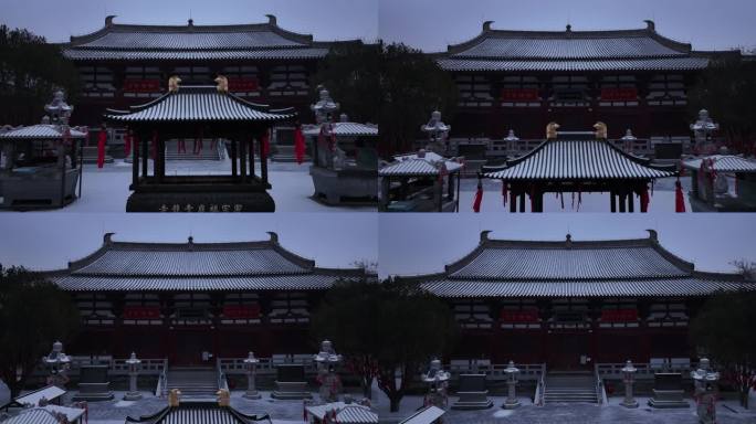 西安地标青龙寺古建筑景区文旅宣传雪景航拍