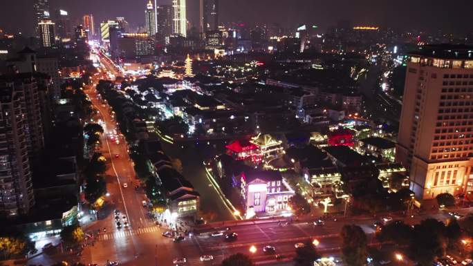 江苏 无锡 三阳广场 夜景 俯瞰航拍4K