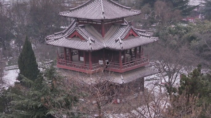 西安地标青龙寺古建筑景区文旅宣传雪景航拍