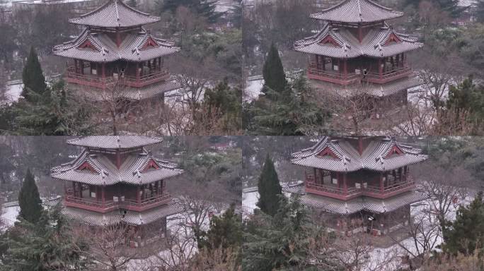西安地标青龙寺古建筑景区文旅宣传雪景航拍