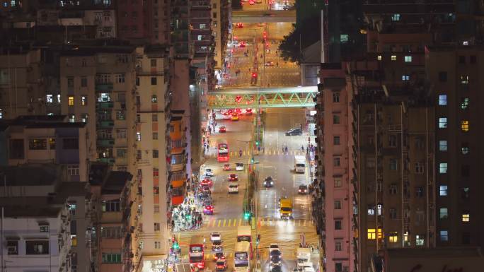 红绿灯 人行道 香港旧城区延时