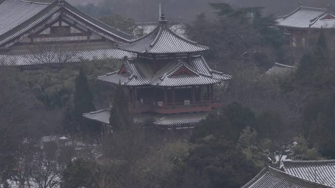 西安地标青龙寺古建筑景区文旅宣传雪景航拍