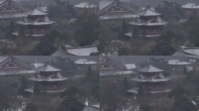 西安地标青龙寺古建筑景区文旅宣传雪景航拍