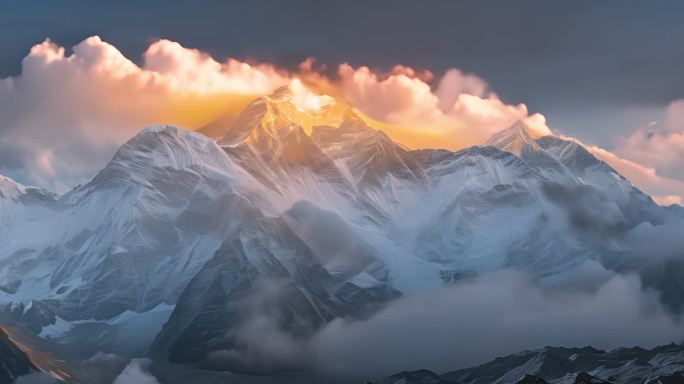 日照金山雪山宽屏舞台素材