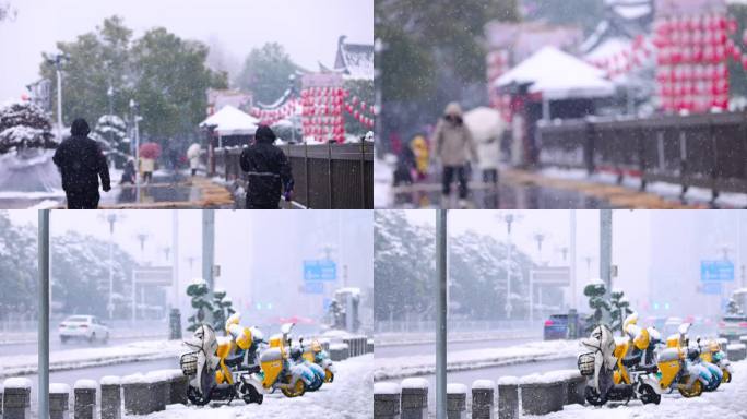 4K长沙雪景长沙暴雪空镜