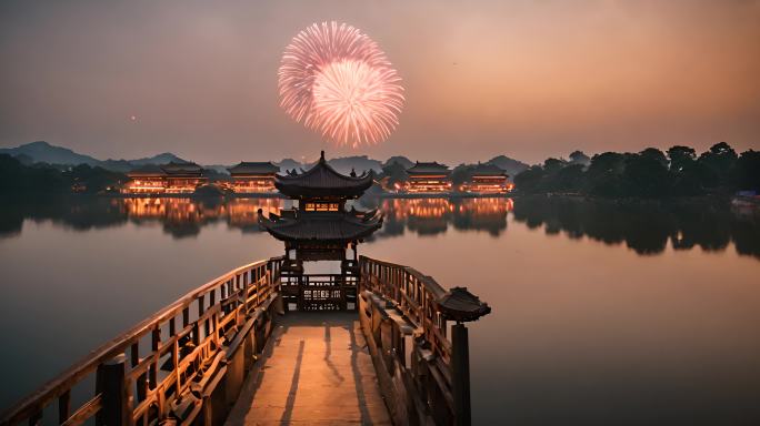 中式不夜城汉唐建筑场景背景