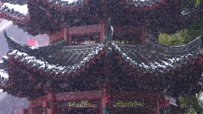 4K长沙雪景长沙杜甫江阁暴雪空镜18