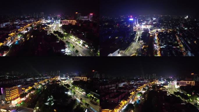 济宁城市广场古运河夜景灯光航拍