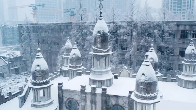 武汉冬天古德寺地标雪景