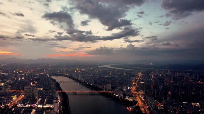 江西赣州章水夜景晚霞航拍