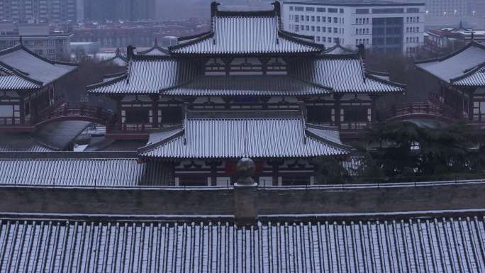 西安地标青龙寺古建筑景区文旅宣传雪景航拍