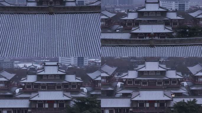 西安地标青龙寺古建筑景区文旅宣传雪景航拍