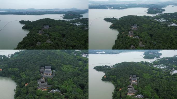 航拍无锡太湖鼋头渚风景区广福寺