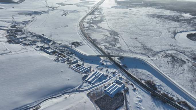 公路铁路立交桥山村湿地雪原