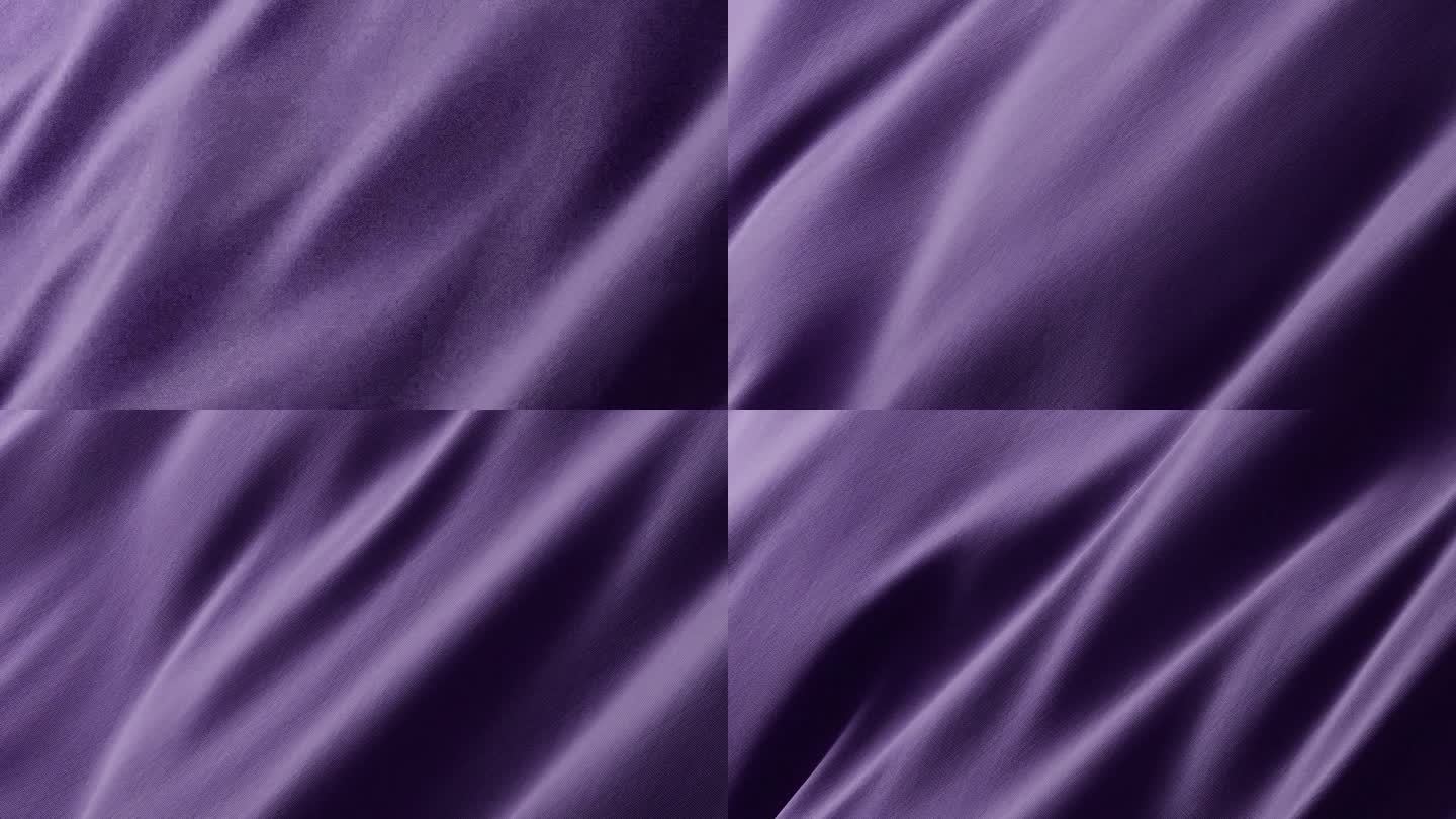 特写波浪紫色丝绸面料飘动的表面与织物细节