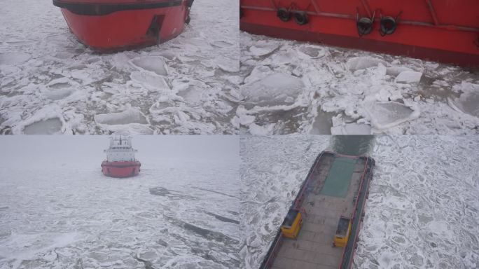 破冰船在冰面上行驶
