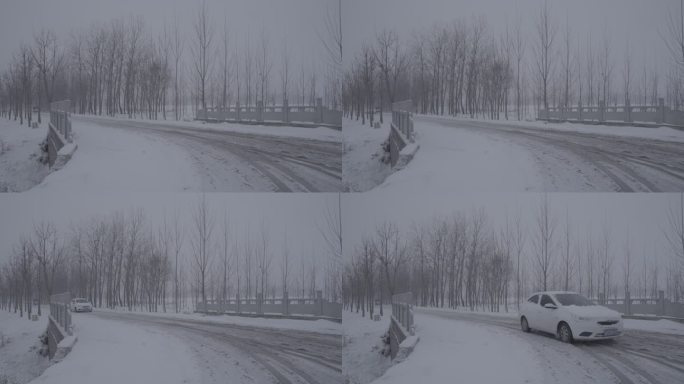 4Kslog2北方冬天桥边马路下雪视频