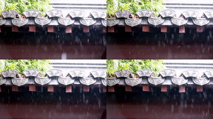 （慢镜头）杭州 古风 下雨天 亭子 屋檐