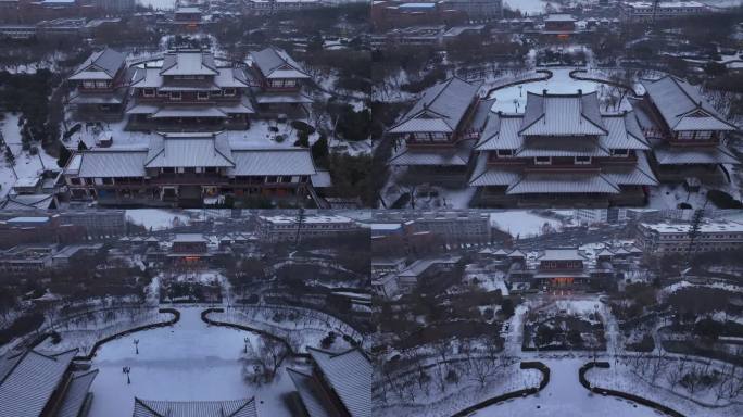 西安地标青龙寺古建筑景区文旅宣传雪景航拍