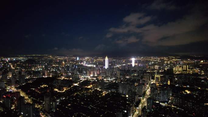 浙江温州城市夜幕降临夜景灯光航拍