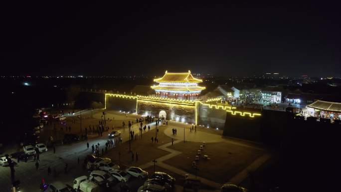 商丘古城热闹春节夜景航拍合集