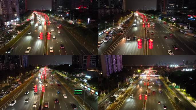 深圳滨河大道新年灯笼氛围夜景车流