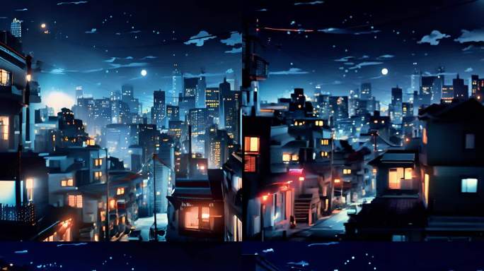 卡通少儿童话世界夜景城市大屏背景2