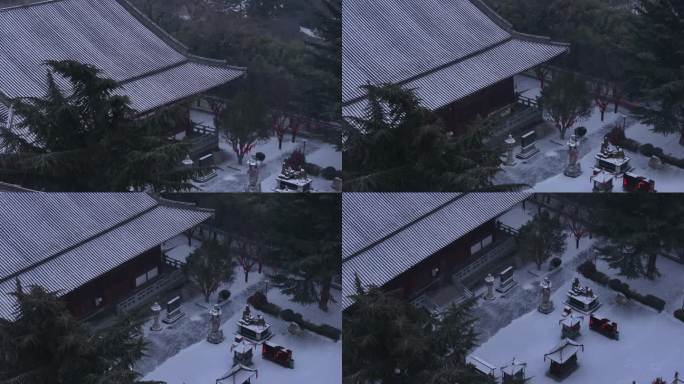 西安地标青龙寺古建筑景区文旅宣传雪景航拍