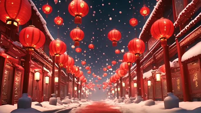中式建筑上的红色灯笼过年气氛